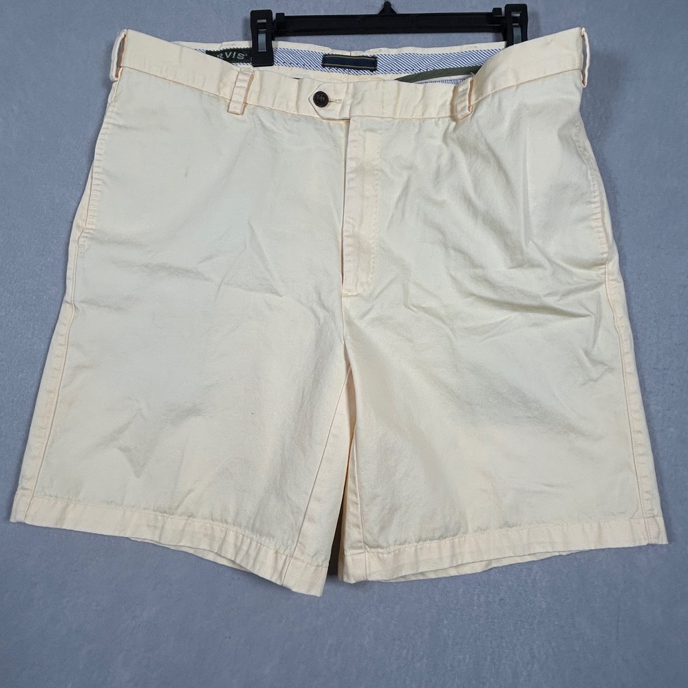 Orvis Chino Shorts Mens 40 Pale Yellow Solid 100% Pima Cotton Flat Front Classic - Picture 5 of 7